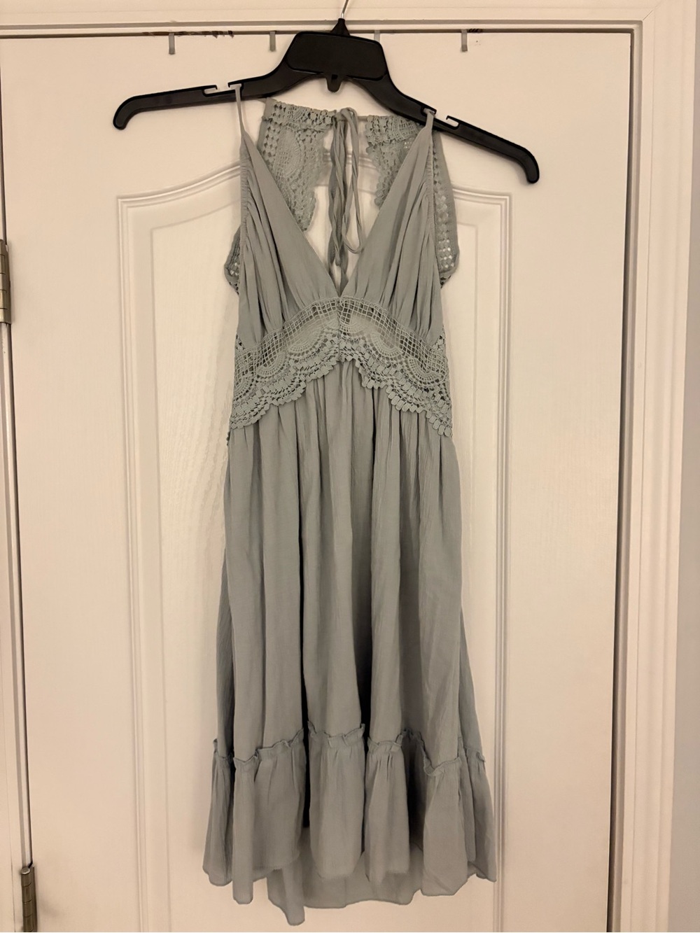 Boho Lace-Trim V-Neck Midi Dress in Sage